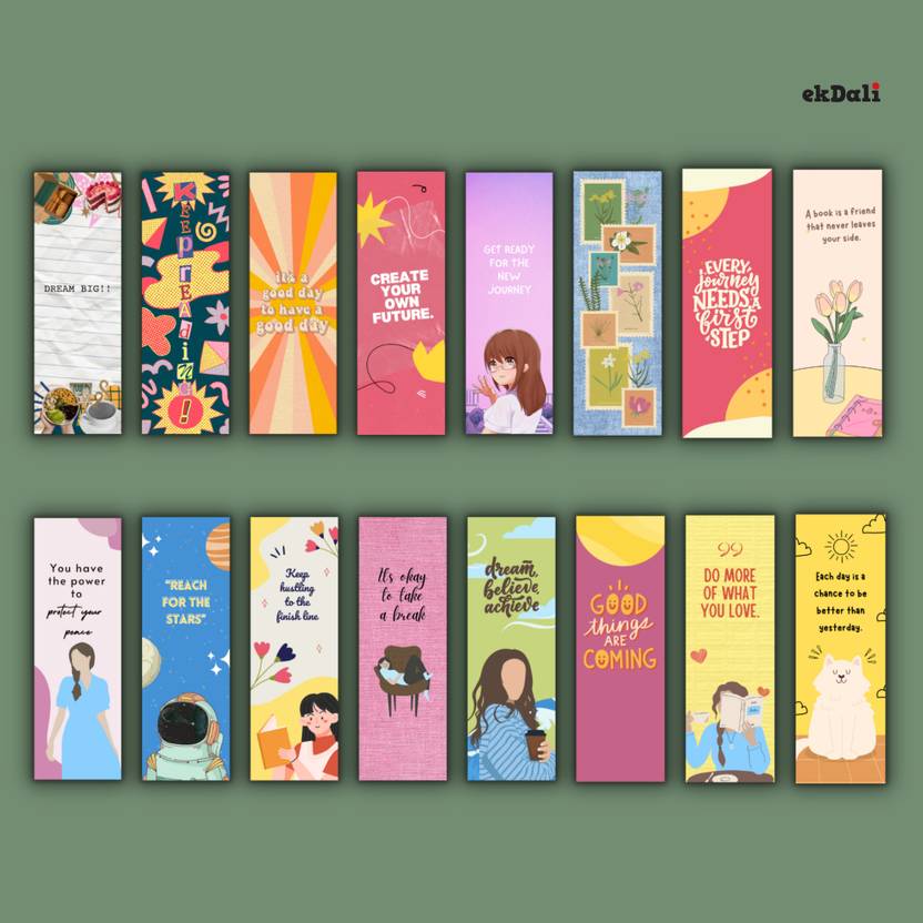 Bright Encouraging Bookmarks for Readers – Set of 16 – Premium 350 GSM Thick Paper – 2x6" Durable & Artistically Crafted Bookmarks Paper Print