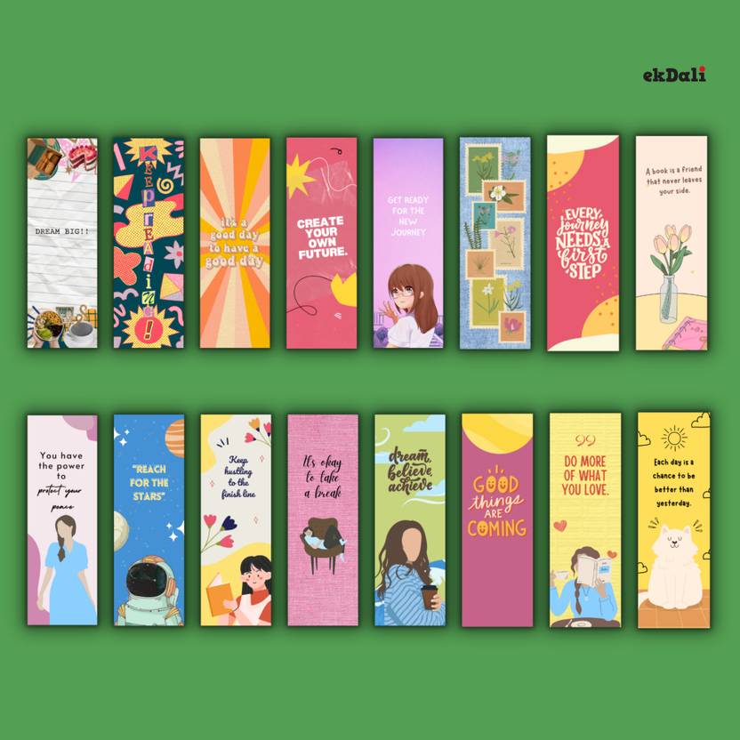 Bright Encouraging Bookmarks for Readers – Set of 16 – Premium 350 GSM Thick Paper – 2x6" Durable & Eye-Catching Bookmarks Paper Print