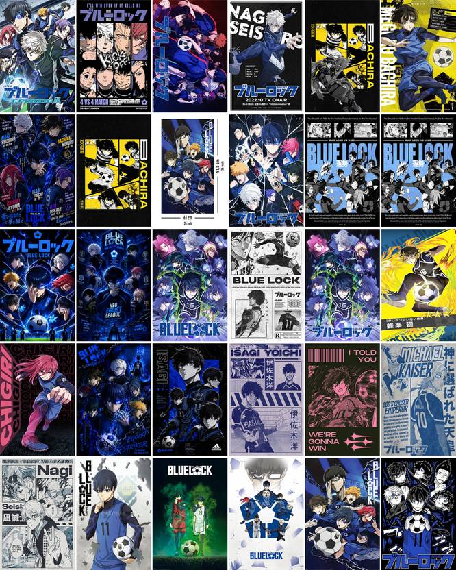 Blue Lock Poster Set of 30 (4x6 Inch) | Anime Football Aesthetic Wall Art Prints | Manga Room Decor for Bedroom, Desk & Gallery Wall Paper Print
