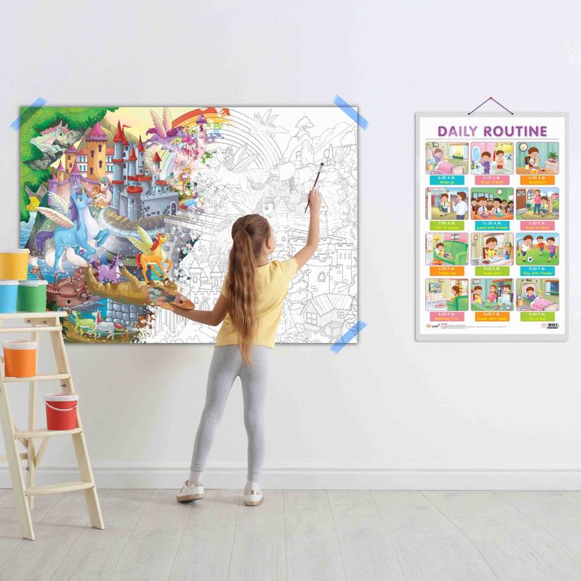 GIANT UNICORN COLOURING POSTER and DAILY ROUTINE chart | Combo of 1 ...