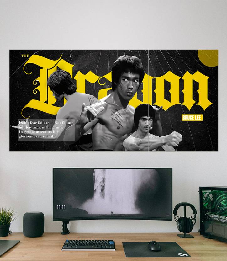 Martial Arts Bruce Legend Wall Poster | 3-Piece Split Panel Set (A4 Each) | Matte Vinyl Cinema Movie Decor for Living Room, Bedroom, Gaming Room, Office, Dorm, Home Decor | Unframed Paper Print
