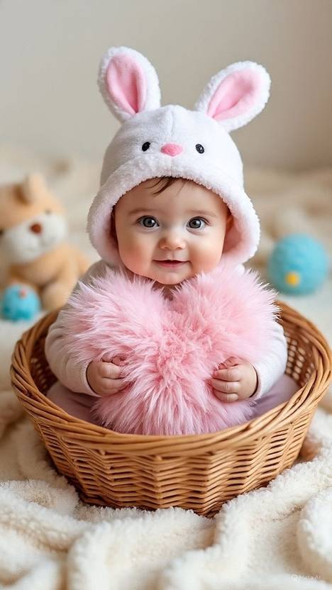 Cute Baby in Bunny Dress Wall Poster for Pregnant Women, Laminated Poster (12x18 Inch) Paper Print