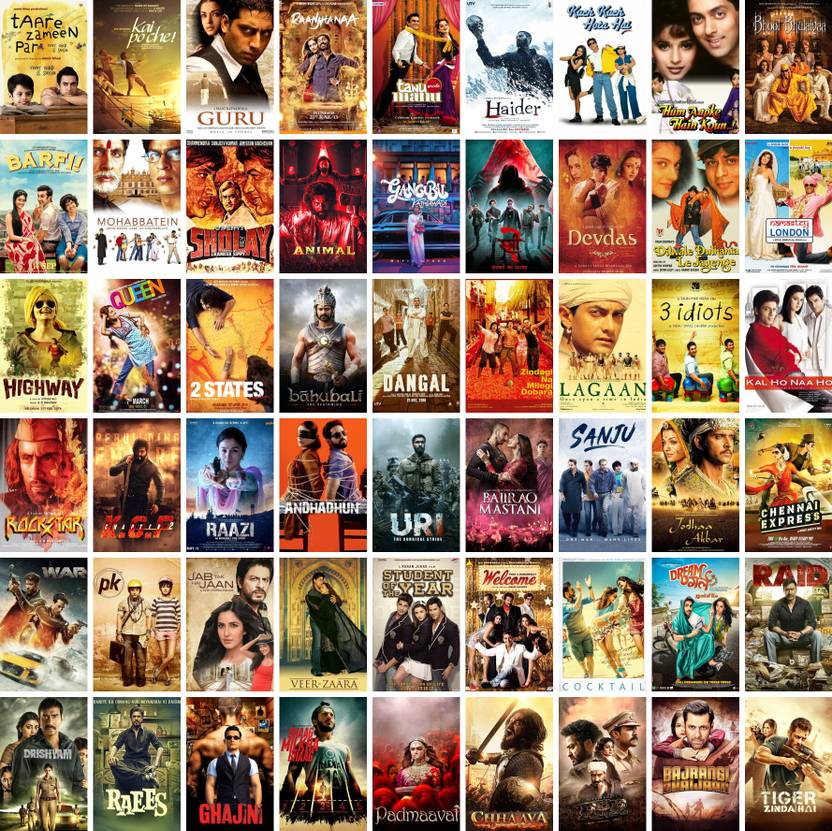 54 Bollywood Movie Posters (Un-framed) | Iconic Hindi Film Prints | Retro & Classic Bollywood Wall Art | Sholay, DDLJ, Mughal-E-Azam, 3 Idiots & More | Home & Collector’s Décor Fine Art Print