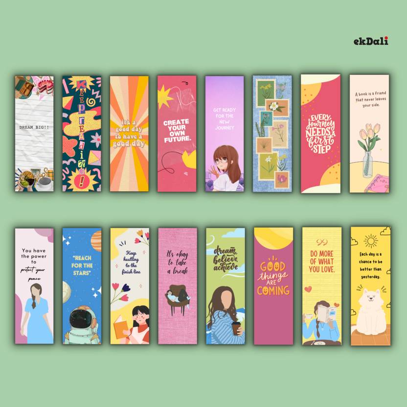 Bright Encouraging Bookmarks for Readers – Set of 16 – Premium 350 GSM Thick Paper – 2x6" Durable & Eye-Catching Bookmarks Paper Print