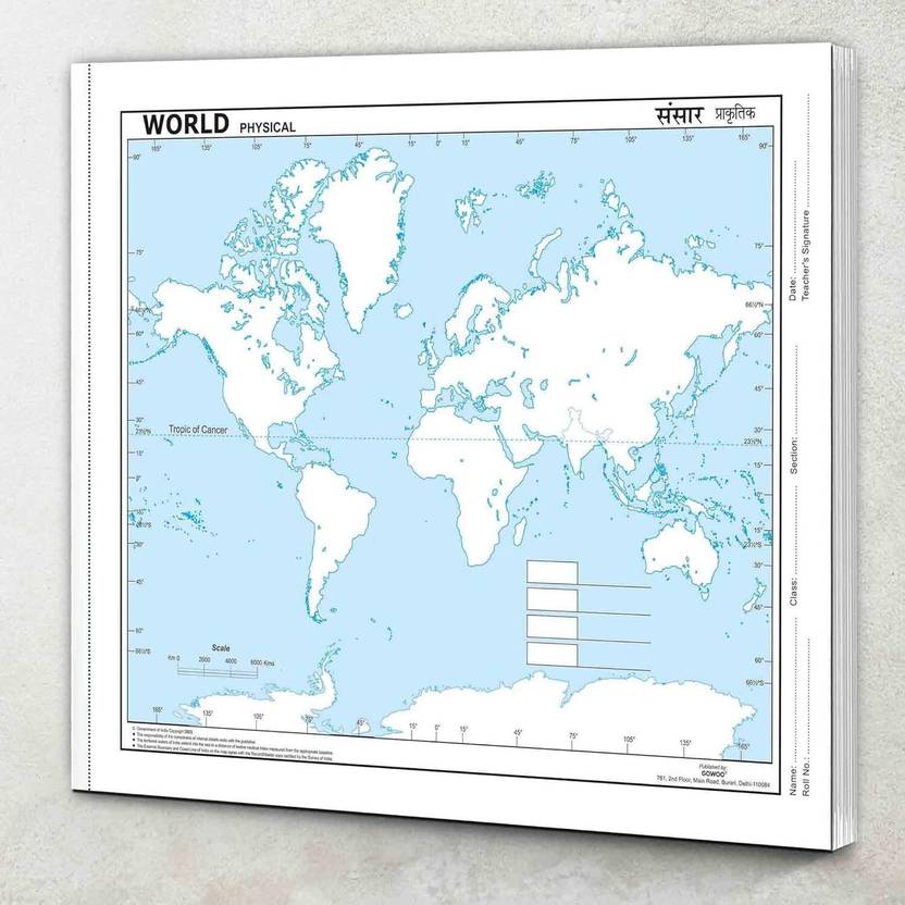 World Physical OUTLINE MAP FOR SCHOOL|Map Of World: Detailed Political Outline For Classroom Learning Set Of 10 Paper Print