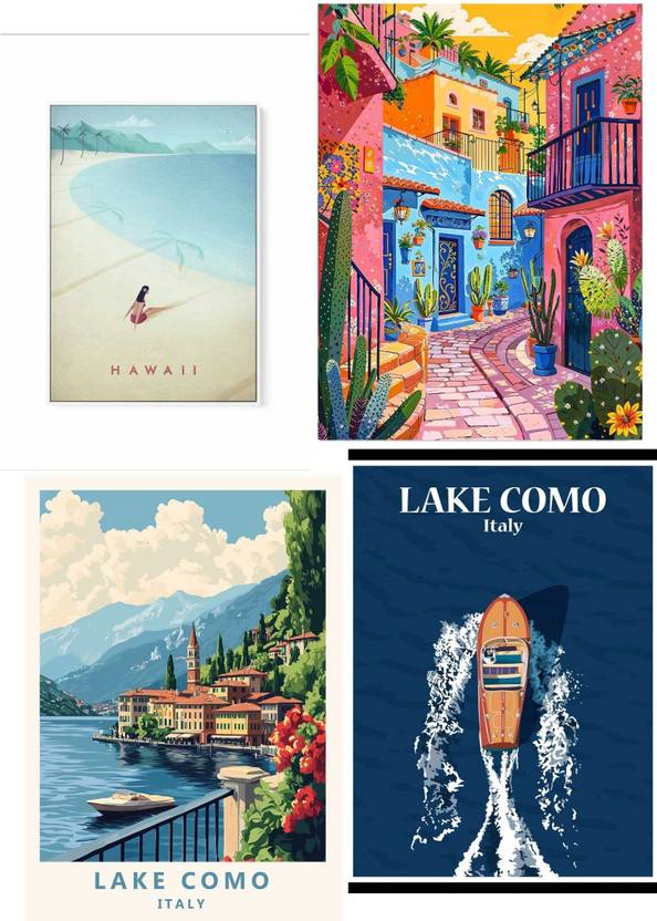 Tropical & Mediterranean Escapes Pack of 4 Poster Set: Celebrate Coastal Beauty and Serene Waterfront Landscapes Photographic Paper