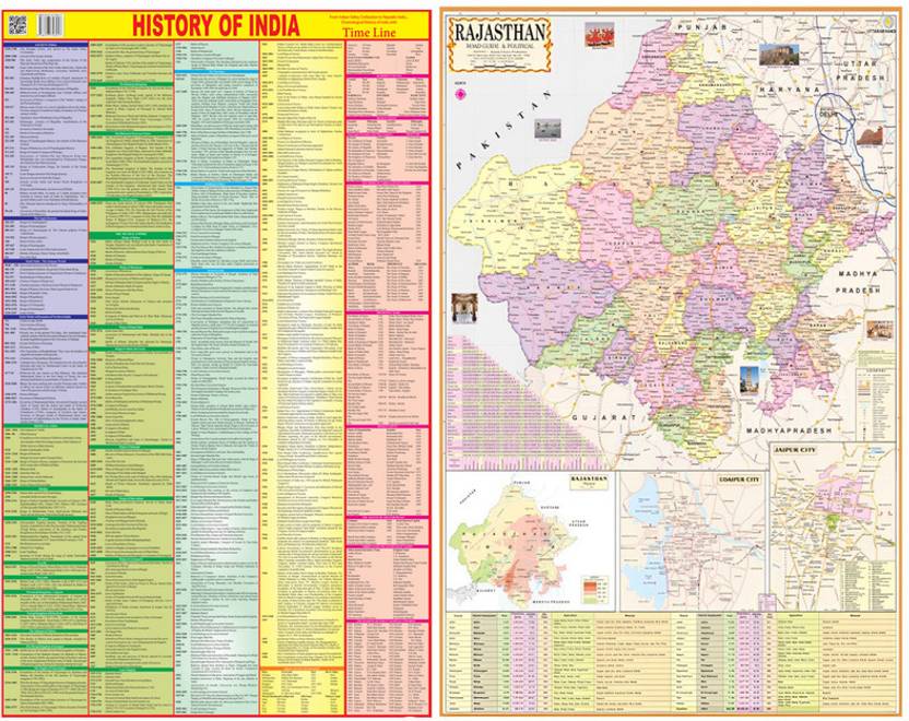 Pack of 2 – History of India & Rajasthan Political Map (23 x 36 Inch) | English Medium | Maplithon Paper | History Maps for UPSC, History Mapping Book, Rajasthan Political Map Paper Print (40 inch X 28 inch, Folded) Paper Print