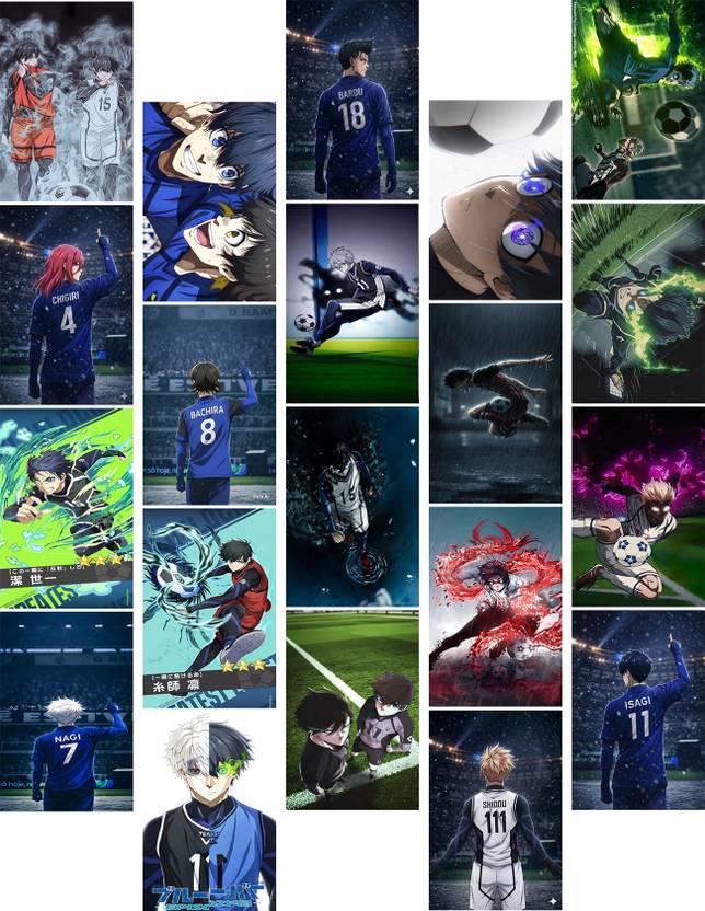 Blue Lock Poster Set of 20 (4x6 Inch) | Football Anime Aesthetic Wall Art Prints | Sports Anime Room Decor for Bedroom, Desk & Gallery Wall Paper Print
