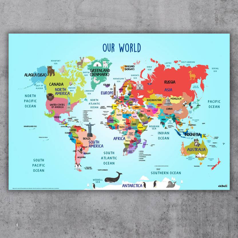 world map with countries medium size wall poster Paper Print EKDALI