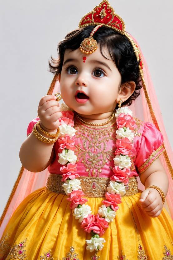 Cute Radha Rani Baby Wall Painting | Bal Radha Traditional Dress Canvas Art Print | Spiritual Home Decor Poster | 12 x 18 Inch Photographic Paper