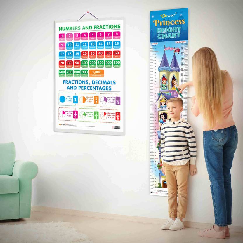 NUMBERS AND FRACTIONS CHART and PRINCESS HEIGHT CHART | Set of 2 charts ...