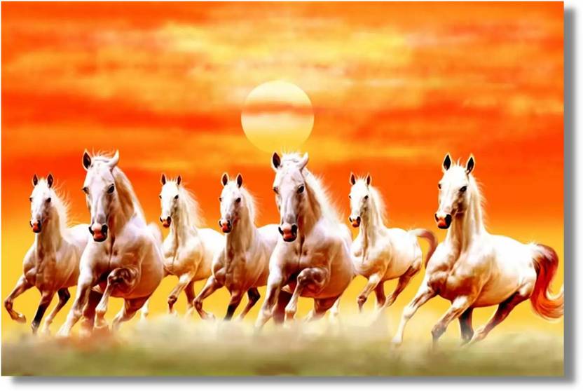 Self Adhesive Lucky Vastu Seven Running Horses Poster For Decoration