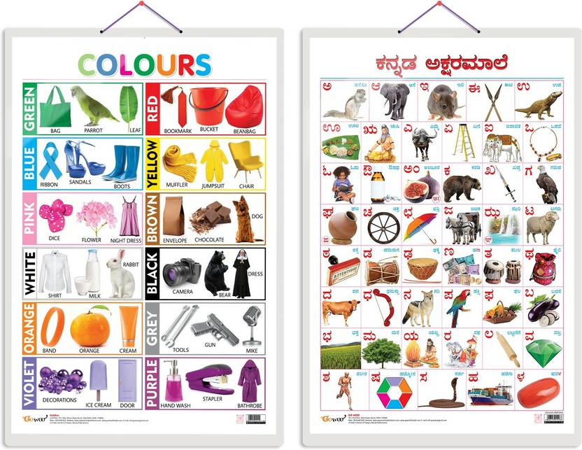 Set of 2 Colours and Kannada Alphabet Early Learning Educational Charts