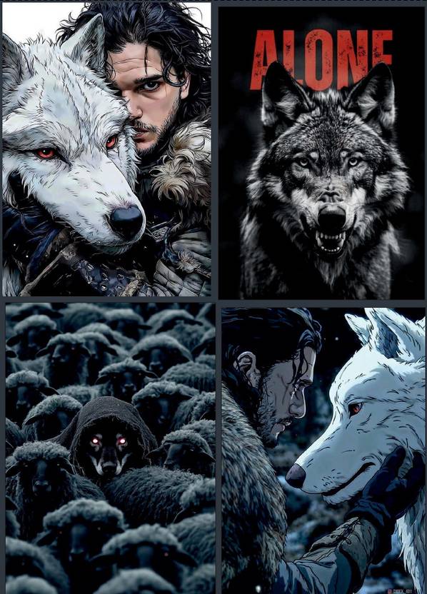 A5 Set of 4 Wolf-Themed Art Prints | Dark Aesthetic Wall Posters | 300 GSM Premium Art Paper | Motivational & Animal Wall Decor Cards Photographic Paper