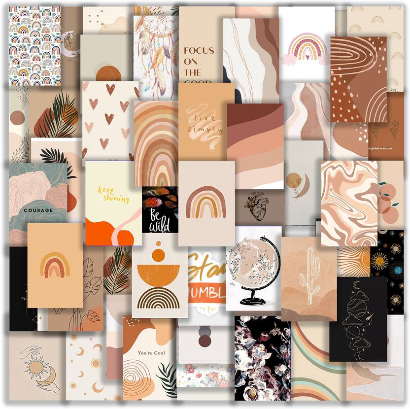 54-Piece Boho Aesthetic Wall Collage Kit – Trendy Bohemian Posters for Bedroom, Living Room & Dorm Decor – Neutral Tones Mini Art Prints for Stylish Room Walls Fine Art Print