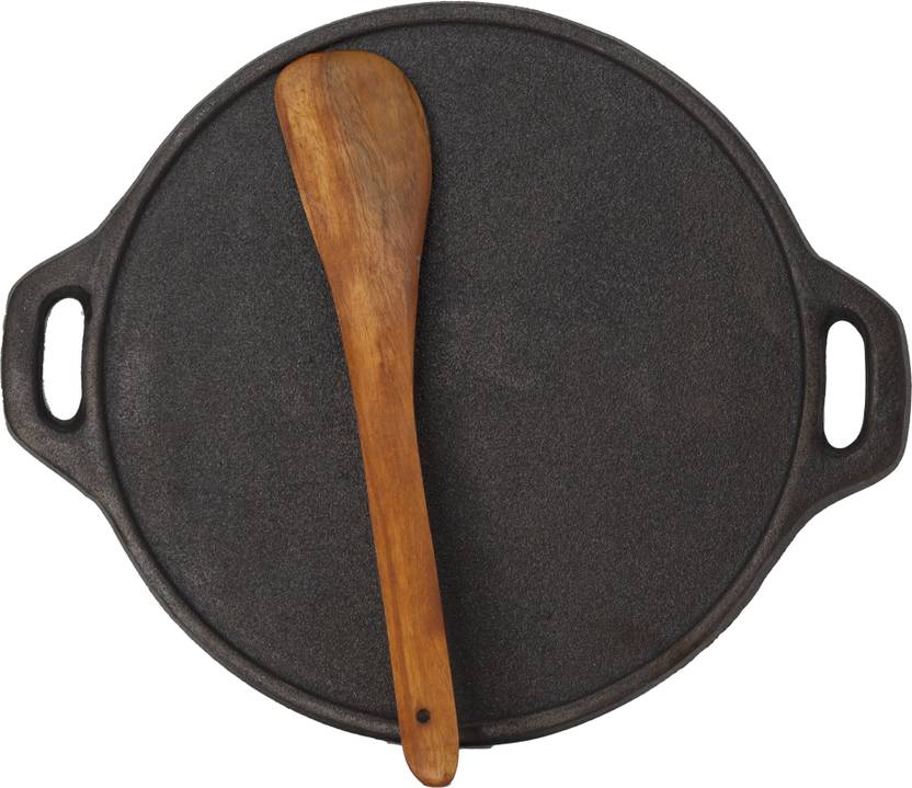 Rock Tawa Dosa Tawa 12 Inch PreSeasoned Cast Iron Skillet with wooden