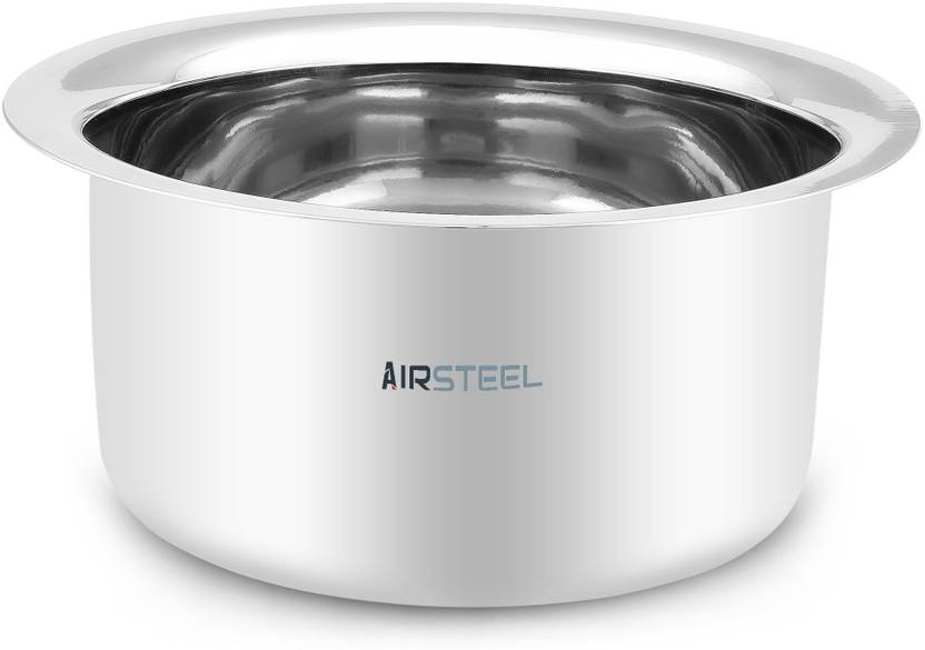 Airsteel Stainless Steel Heavy Flat Base Tope Tope/Bhagona/Patila 2 L capacity 22 cm diameter