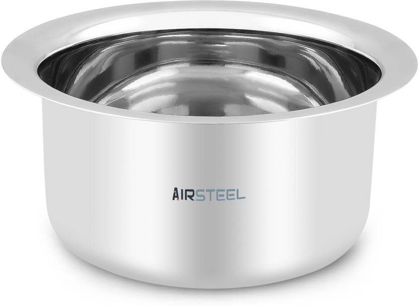 Airsteel Stainless Steel Heavy Flat Base Tope/Bhagona/Patila 1 L capacity 18 cm diameter