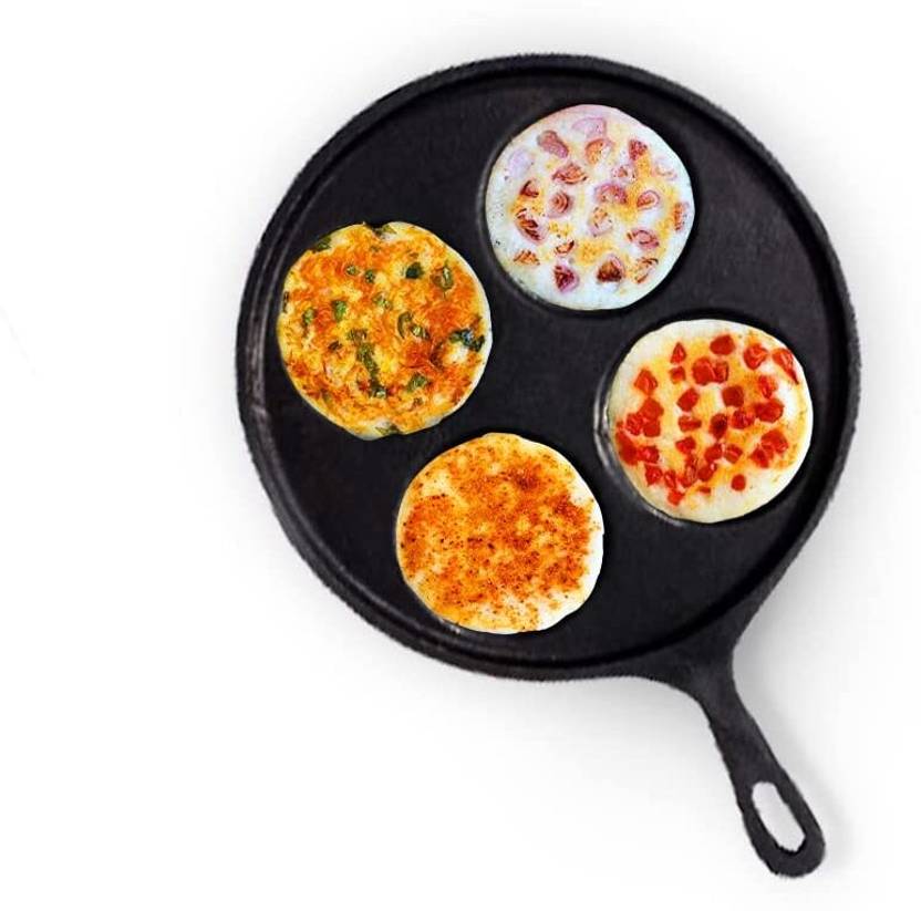 The Indus Valley Cast Iron Set Dosa Tawa 4 pit Uthapam Tawa 27.4 cm