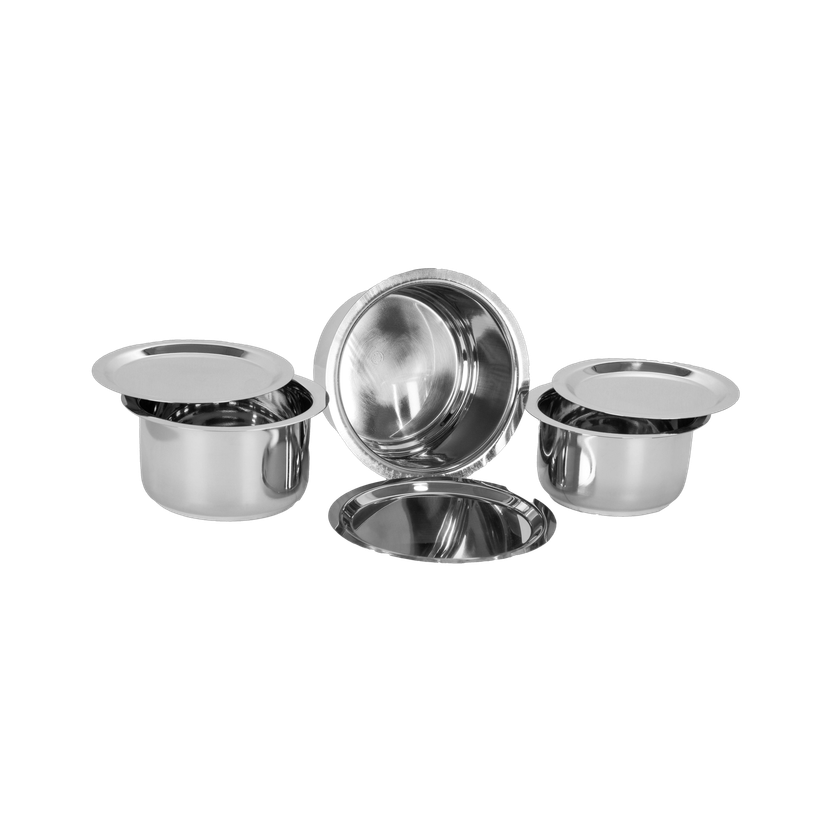 Sumeet 3 Pcs Stainless Steel Induction & Gas Stove Friendly Container Set / Tope Set With Lids Size No.12 To No.14 Tope/Bhagona/Patila Set with Lid 1 L capacity 0 cm diameter