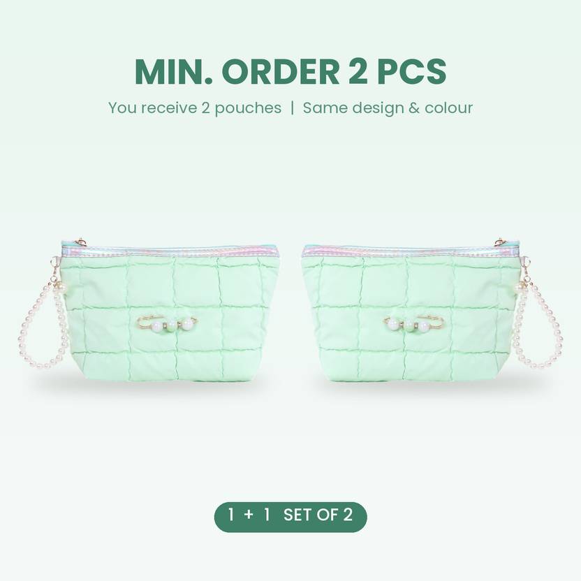 Abbana Women Green, White Cosmetic Bag