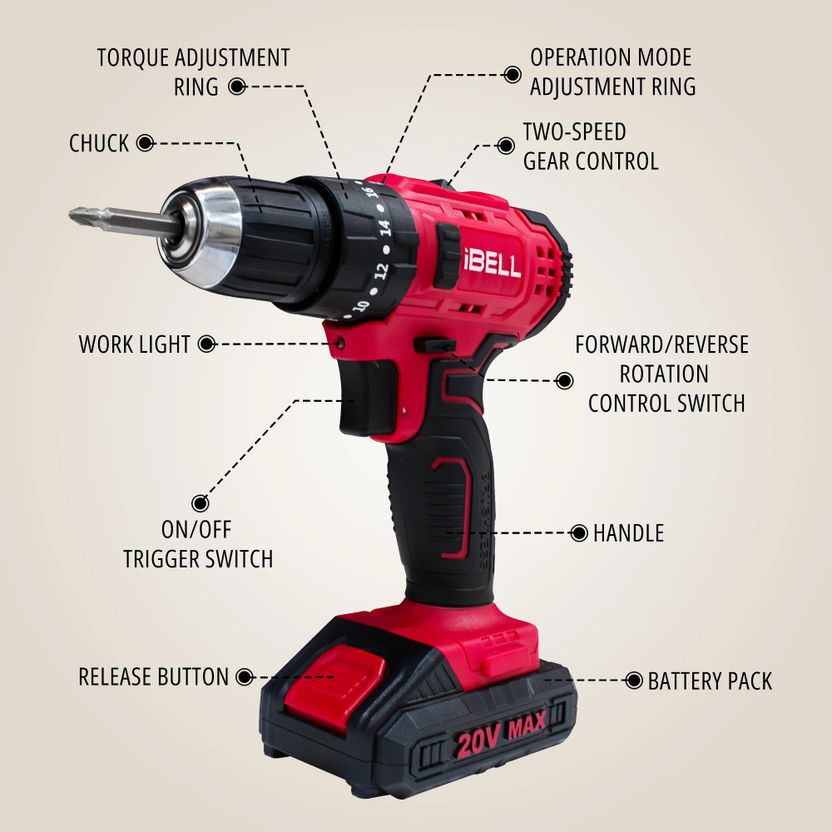iBELL CT20-38 20V Cordless Brushless Impact Drill Tool Kit - Image 3