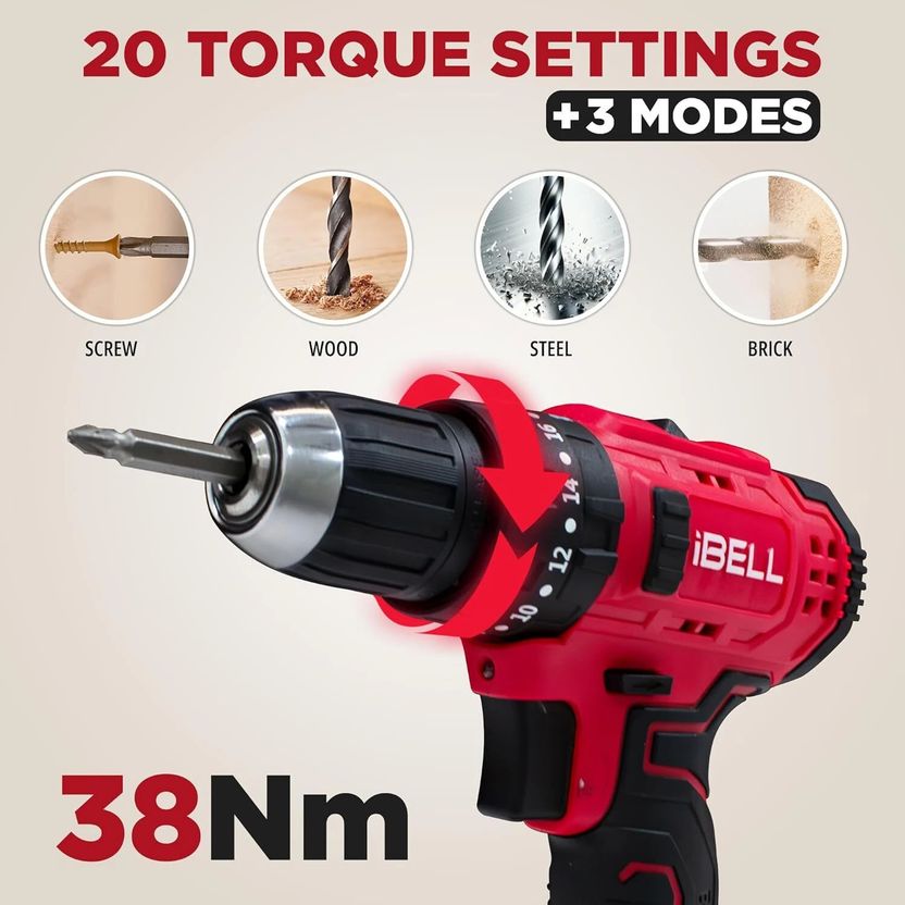 iBELL CT20-38 20V Cordless Brushless Impact Drill Tool Kit - Image 4