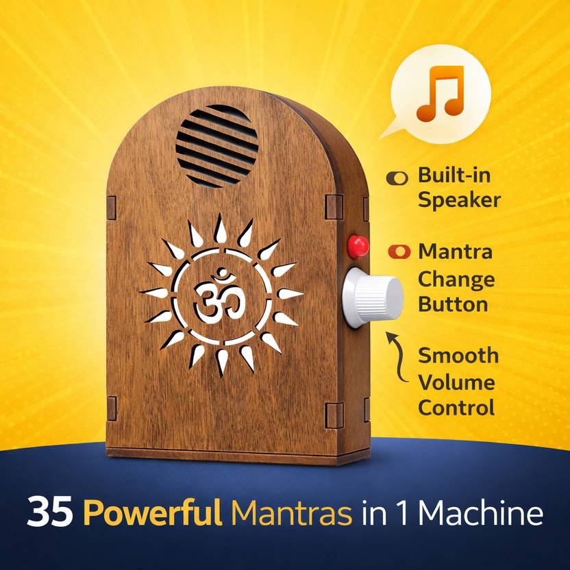Aranya Soul 35 in 1 Om Sign Wooden Mantra Machine with LED Light Prayer Kit