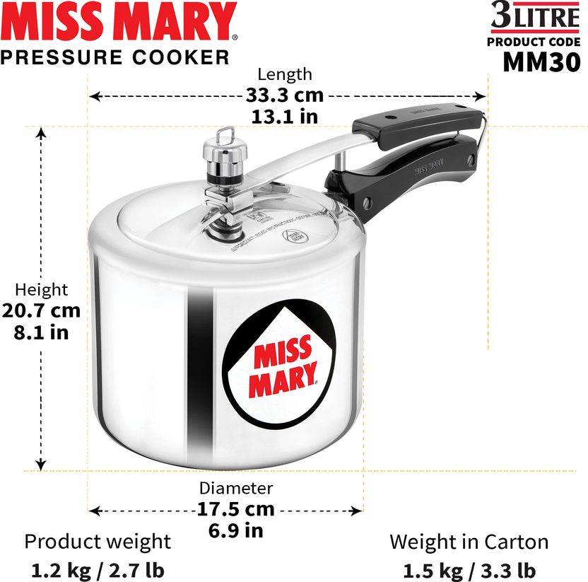 Hawkins Miss Mary (MM30) 3 L Pressure Cooker - Image 10