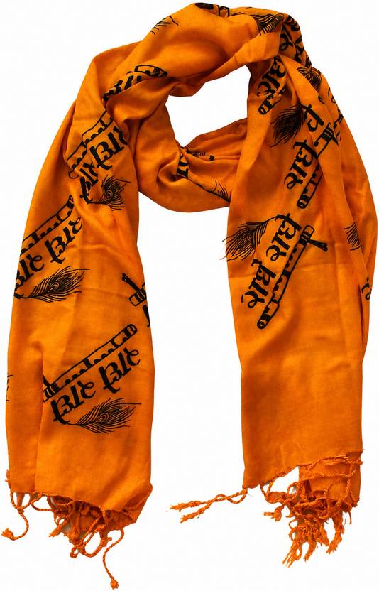 RSARADHYATRADE Shri Radha Radhe Printed Religious Dupatta for Men & Women Cotton Blend Orange POLY COTTON Chasuble and Stole