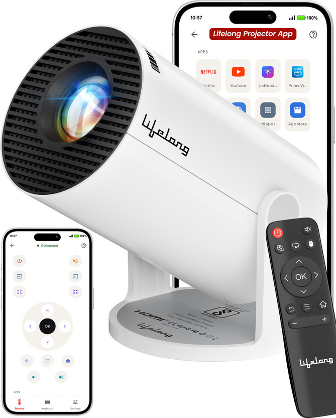 Click to enlarge Lifelong Lightbeam Smart LED Projector, Android 14, 1080P & 4K HD Support, 4000 Lumens (4000 lm / 1 Speaker / Wireless / Remote Controller) Portable Projector Price in India - Buy Lifelong Lightbeam Smart LED Projector, Android 14, 1080P & 4K HD Supp