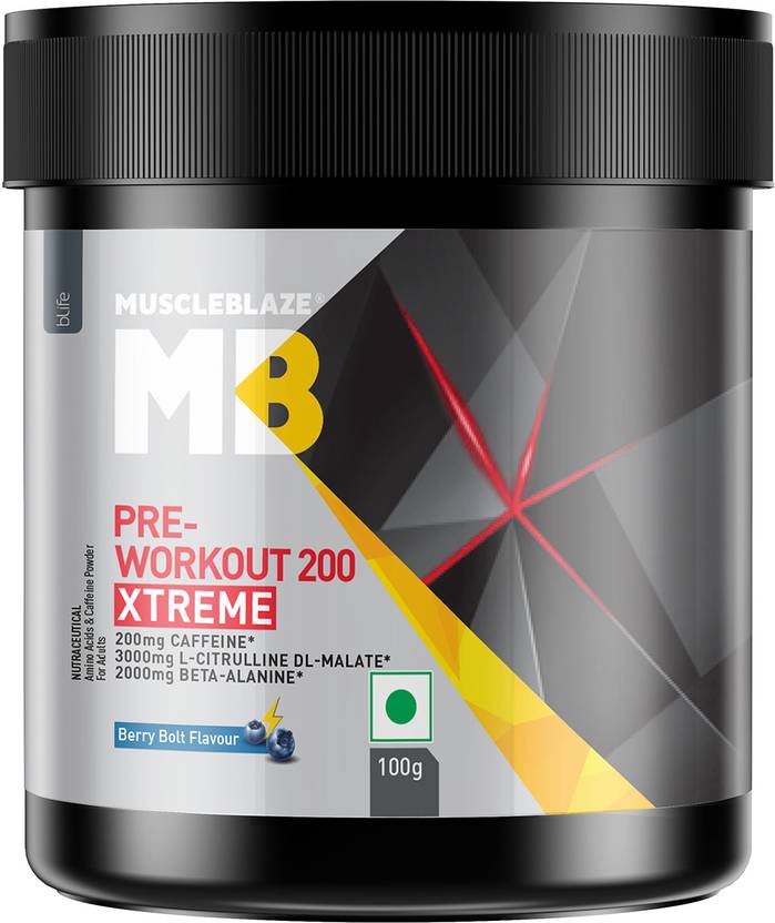 MUSCLEBLAZE Pre Workout 200 Xtreme, 200mg Caffeine, 2000mg Beta Alanine