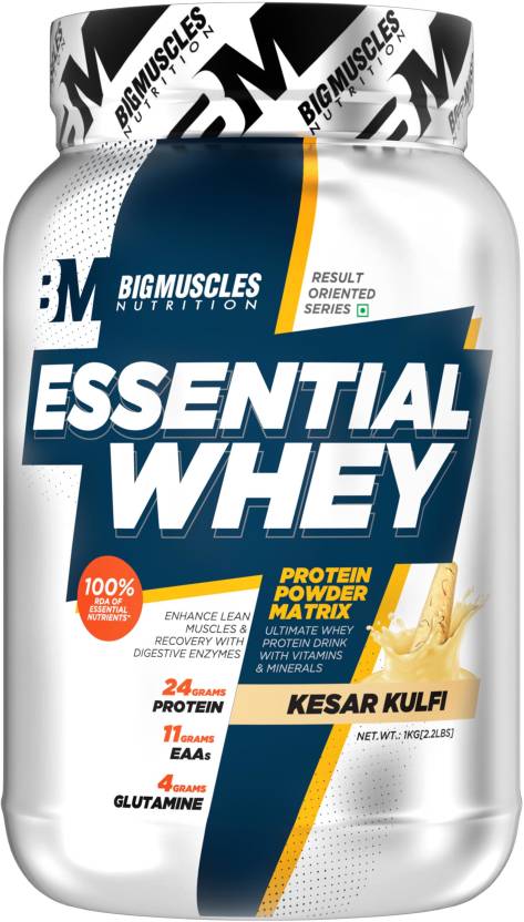 BIGMUSCLES NUTRITION Essential Whey Protein | 24g Protein with Digestive Enzymes, Vitamin & Minerals Whey Protein  (1 kg, Kesar Kulfi)
