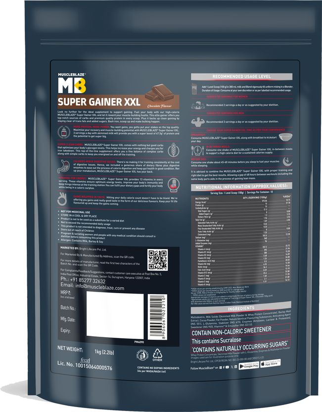 MUSCLEBLAZE वेट गेनर्स/ मास गेनर्स (1.0 kg, चॉकलेट) - Image 2