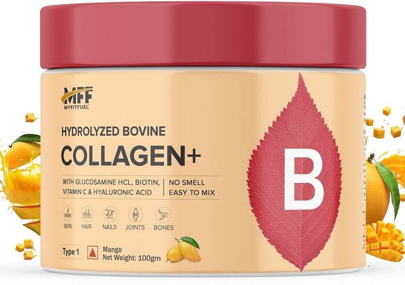 MyFitFuel Premium Bovine Collagen +Biotin, Hyaluronic Acid, Vitamin C &More 100g Mango Protein Shake