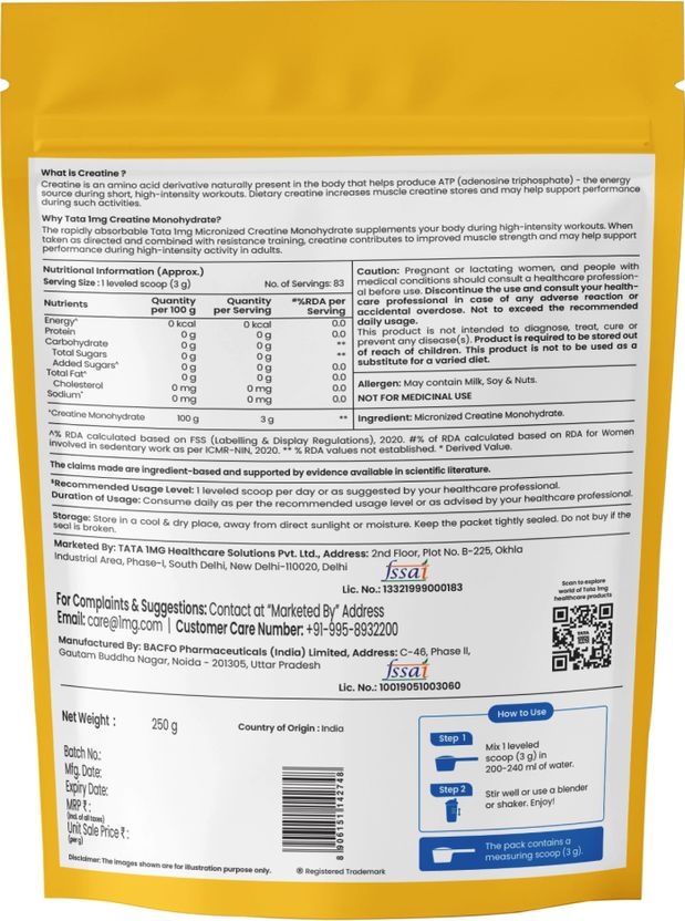 TATA 1mg Creatine Monohydrate 2X Micronized 250g - Image 4
