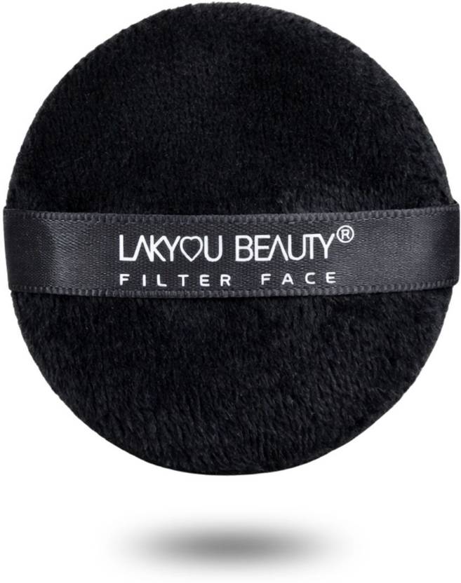 Lakyou Beauty Round Powder Puff | Eclipse Black Velvet Makeup Puff | Soft Face Applicator