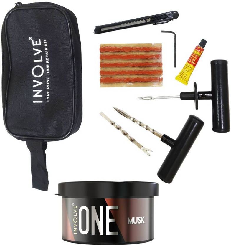 Involve One musk Organic Car Perfume with Tubeless Tyre Puncture Repair