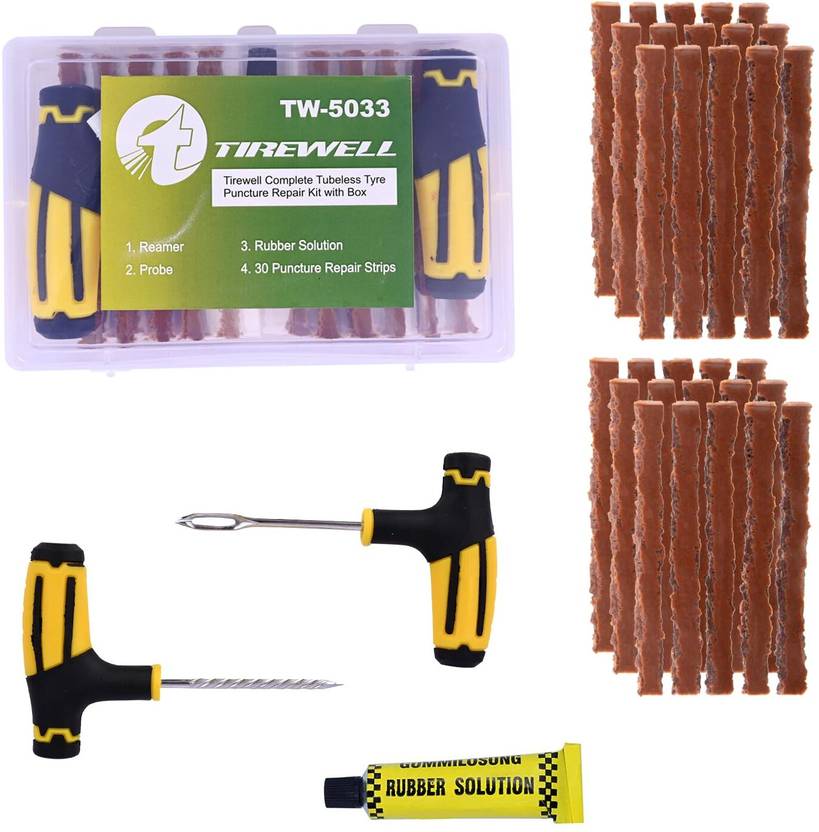 TIREWELL TW-5033 Universal Tubeless Tyre Puncture Repair Kit with Box Emergency Tool Set Tubeless Tyre Puncture Repair Kit