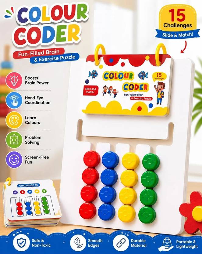 OPINA Colour Coder Slide & Match Brain Puzzle Game for Kids with 15 Challenge Cards