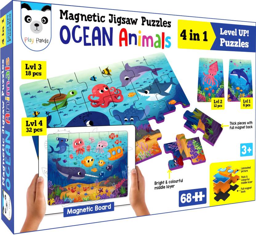 PLAY PANDA Magnetic Jigsaw Aquatic Animals Activity Box, 4 puzzles, GK ...