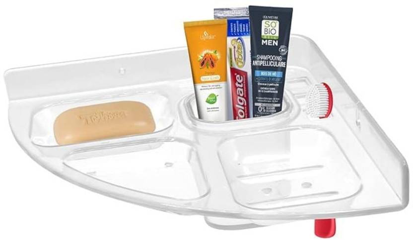 Aimko Multipurpose Bathroom Corner Rack Shelf with Soap & Toiletry Organizer Plastic Wall Shelf