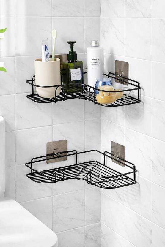 CORNER SHELF Sticker Mounted Bathroom Corner/ Shelf/Rack/ Storage Organizer Iron Wall Shelf