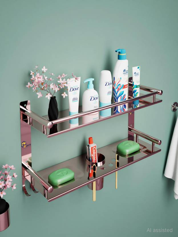 Bzcarts Rose Gold S S 304 Bathroom Rack Shelf Organizer Wall Mounted Accessories Holder Stainless Steel Wall Shelf