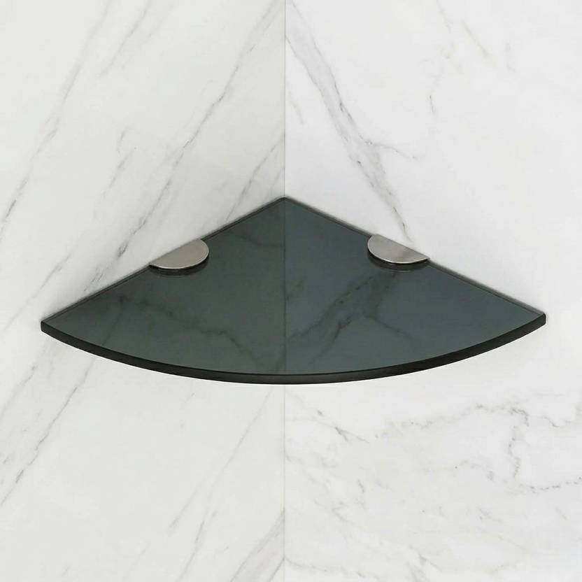 Auraview Without Railing Corner Round 9x9 inch Shelf 1 Black Glass Wall Shelf