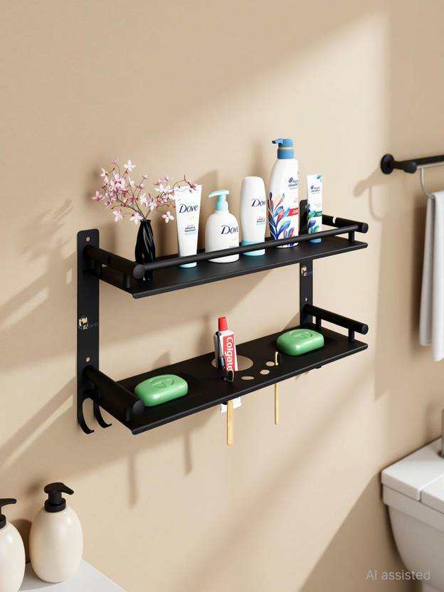 Bzcarts Black S S Bathroom Rack Shelf Organizer Wall Mounted Accessories Holder Stainless Steel Wall Shelf