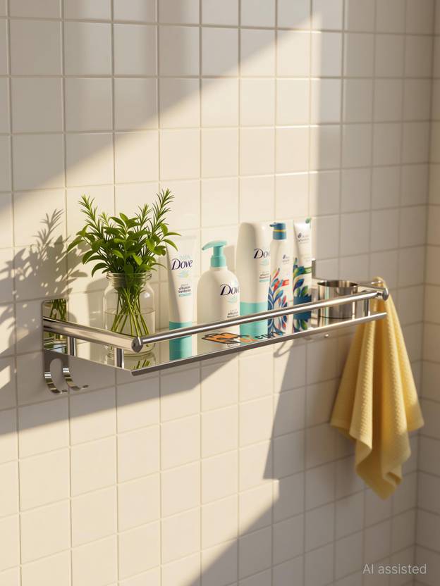 Bzcarts Single Layer Multipurpose shelf | Bathroom Rack Shelf | Bathroom Accessories Stainless Steel Wall Shelf