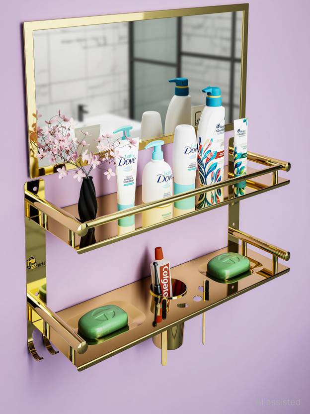 Bzcarts Gold S S 304 Bathroom Rack Shelf Organizer Wall Mounted Accessories Holder Stainless Steel Wall Shelf