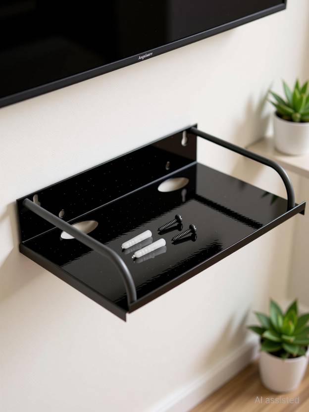 Angelware Set Top Box / DTH Stand - Wall Mount / Wifi Router Steel Wall Shelf