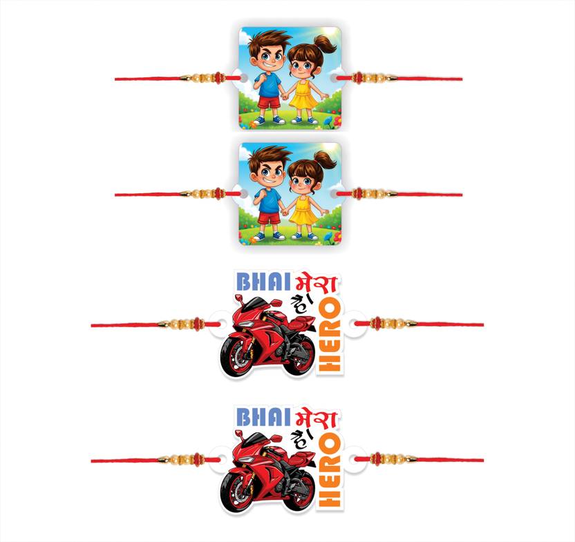 Designer bhai bahan and Sports Biker Bhai Yarn, Sandalwood, Assorted Rakhi by Phonedda